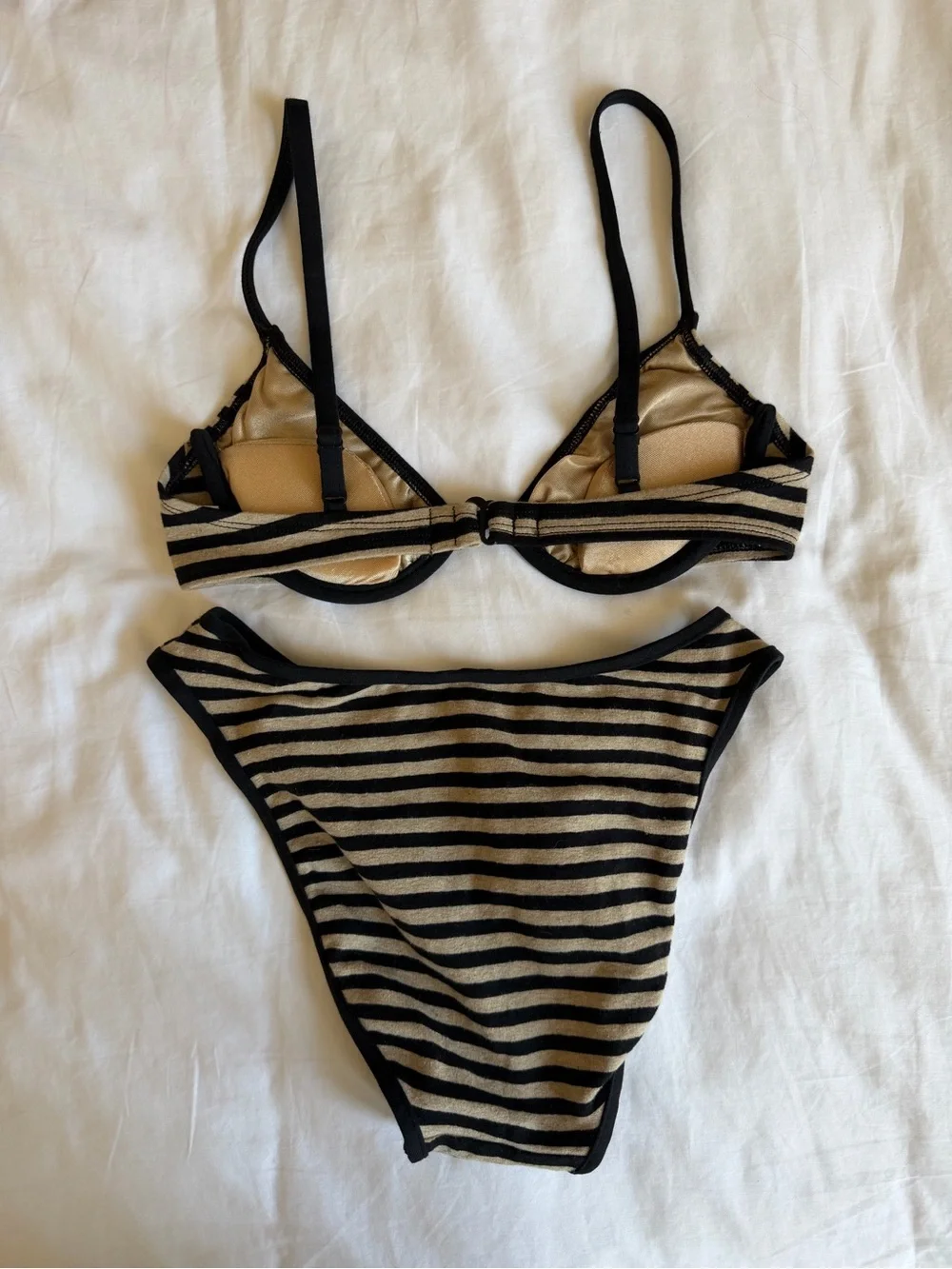 Vintage Baja Blue Striped Black and Beige Underwire Bikini